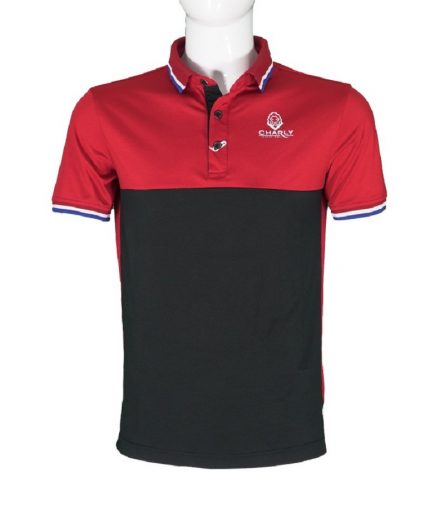 Áo golf Charly cộc tay phối màu đỏ đen CHL-ACTPM-DD
