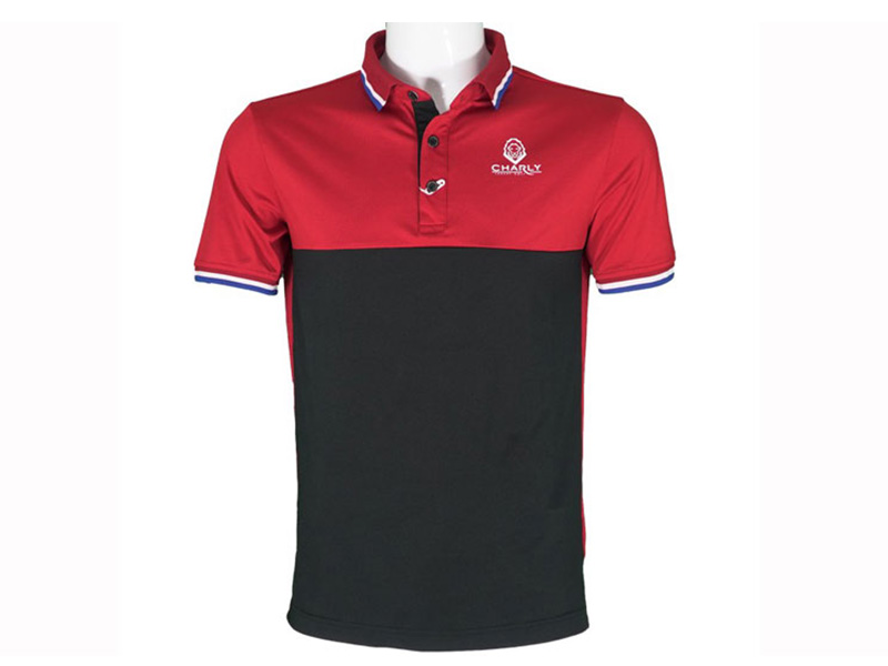 Mẫu áo golf Charly cộc tay phối màu đỏ đen CHL-ACTPM-DD