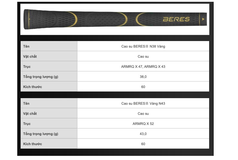 Grip cao su BERES M60 III N38, N43 vàng