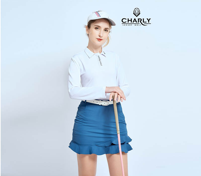 Váy golf Charly Golf Rose Luxury xanh dáng suông xếp ly bèo