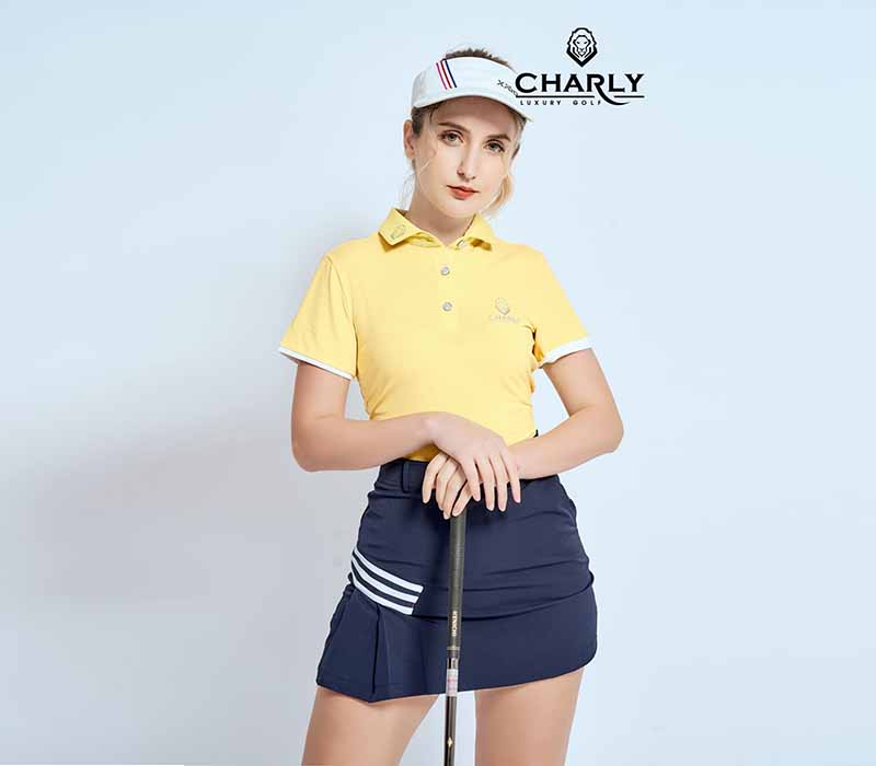 Váy golf Charly xanh navy xếp ly phối chéo VT001254 