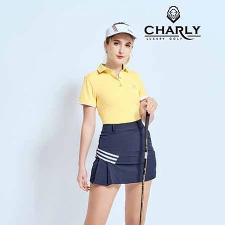 Váy golf Charly xanh navy xếp ly phối chéo VT001254