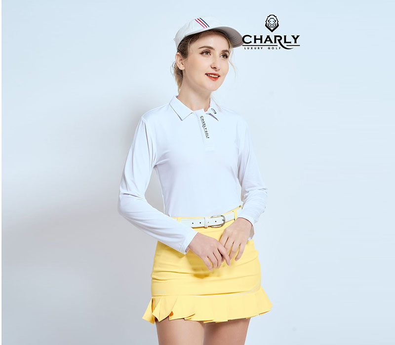  váy golf Charly vàng suông viền xếp ly VT001475