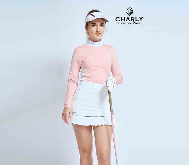 Váy golf Charly Golf Queen of Hearts trắng dáng suông xếp ly