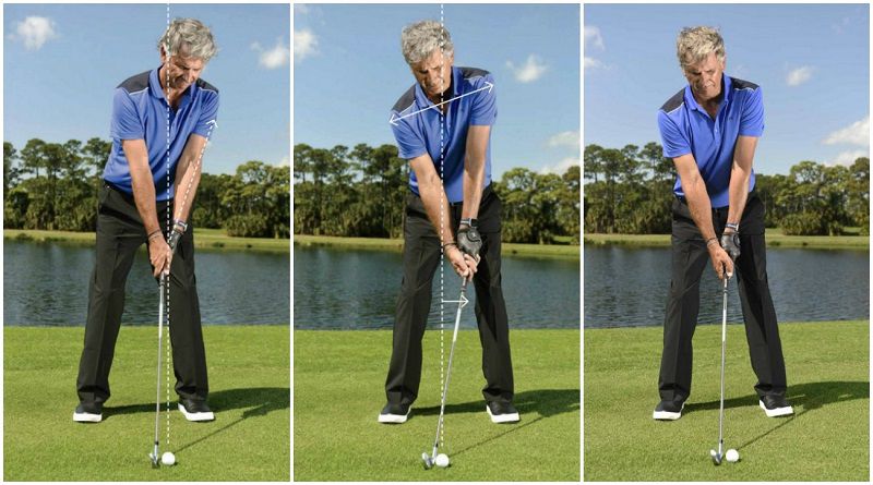 Chip shot cho bóng bay trung bình golfer để chân rộng từ 30 đến 35 cm