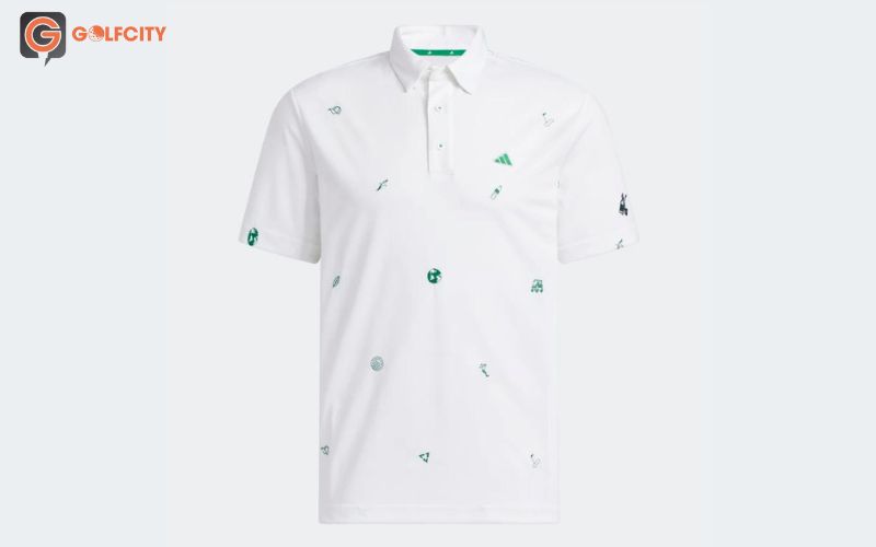 Áo polo golf trắng Adidas phủ họa tiết monogram green dành cho nam mã HT6843 được làm từ vải piqué với 100% polyester tái chế góp phần bảo vệ môi trường