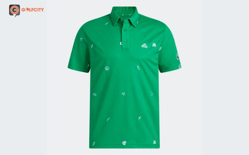 Áo polo nam Adidas HT6845 xanh lá chất liệu vải piqué chứa 100% polyester tái chế với hoạ tiết monogram nhỏ màu trắng độc đáo