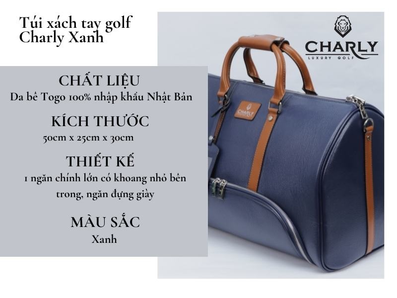 Túi thời trang Charly Golf xanh navy cao cấp, khoang chứa đồ rộng rãi